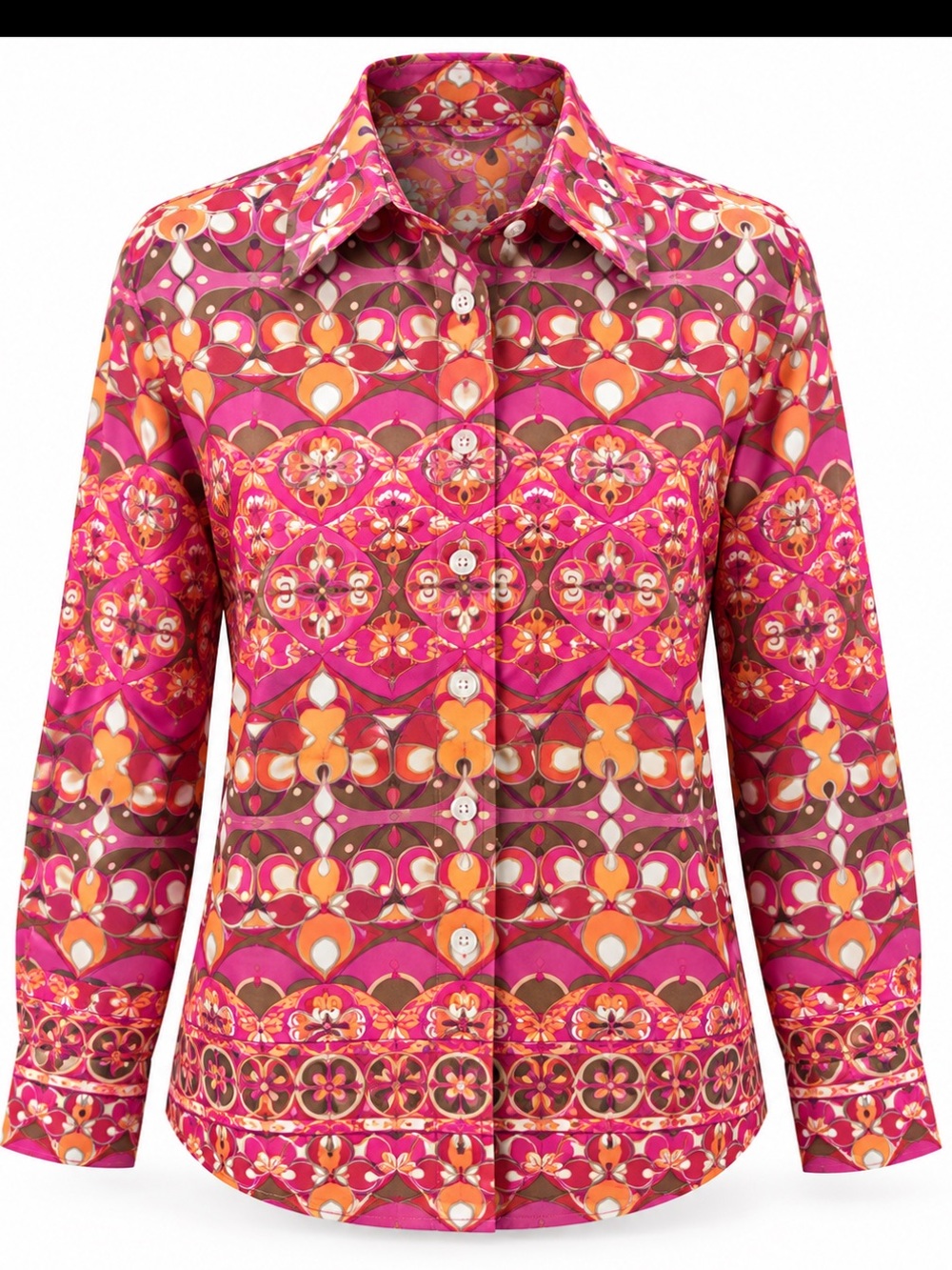 McLaughlin Pink Orange Geometric Floral Button-Down Shirt NWOT Size L